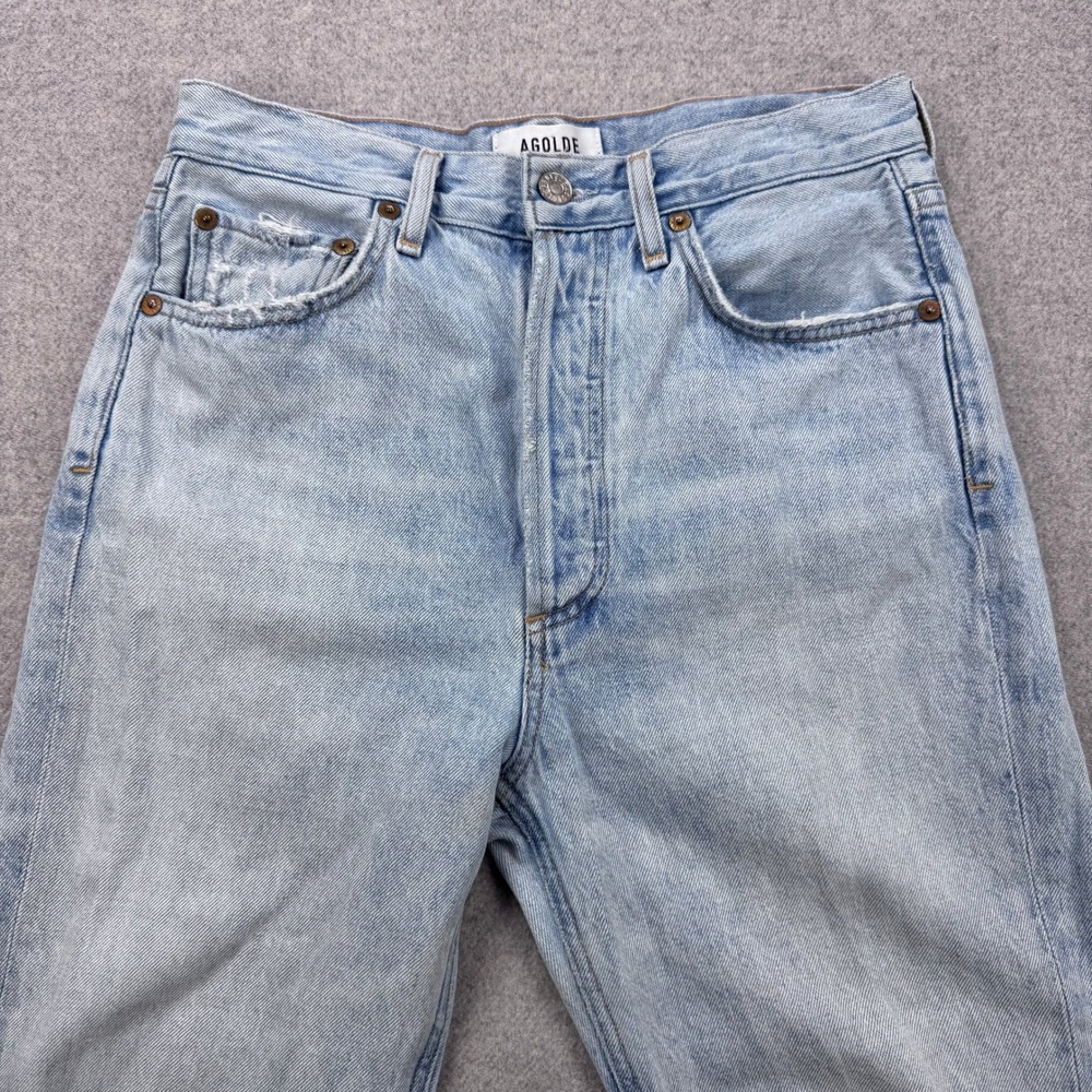 AGOLDE Riley High Rise Straight Leg Distressed Jeans Light Wash Button Fly Sz 26 - Picture 4 of 12